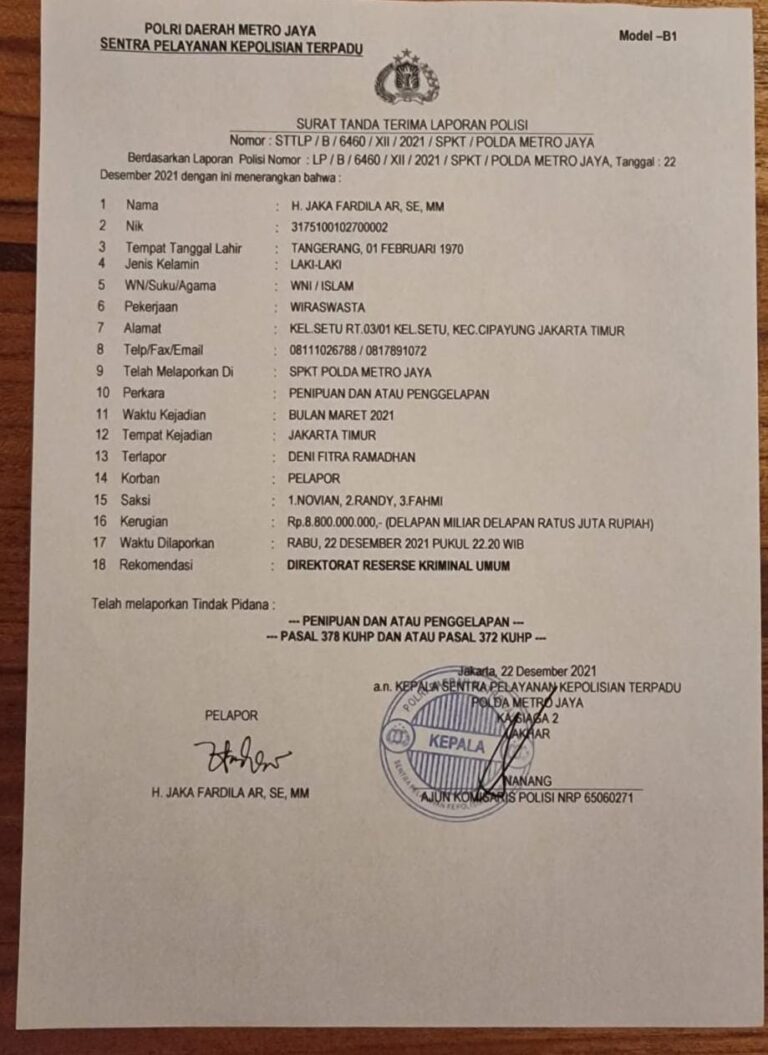 Direktur PT VIP Diduga Ditipu Senilai Rp8,8 Miliar, Kuasa Hukum Berharap Pelaku Ditetapkan Tersangka